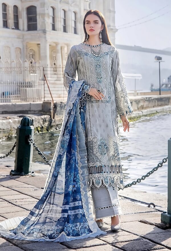 ADAN LIBAS Lawn Cotton Chikankari Suit with Silk Dupatta – Unstitch