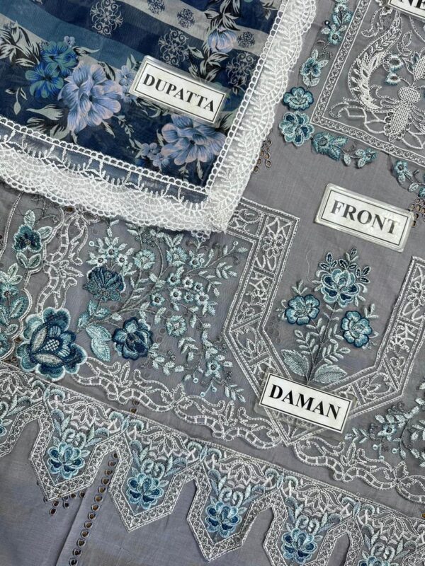 ADAN LIBAS Lawn Cotton Chikankari Suit with Silk Dupatta – Unstitch - Image 2