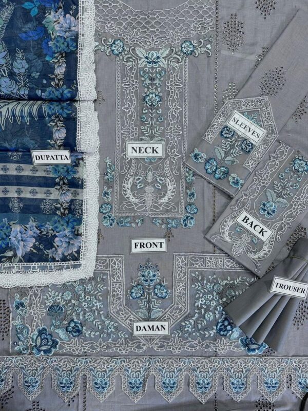 ADAN LIBAS Lawn Cotton Chikankari Suit with Silk Dupatta – Unstitch - Image 3